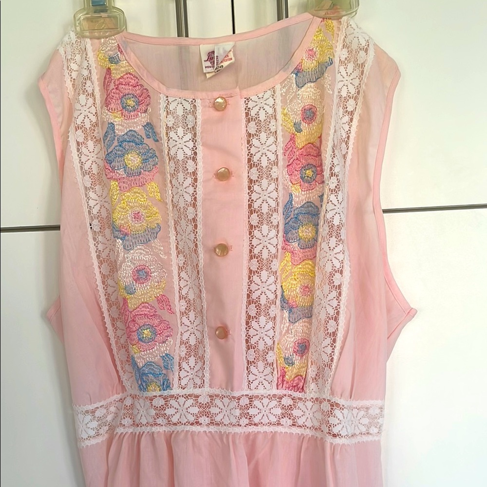Vintage Lov Lee Pink Lace Embroidery Nightgown Montreal Canada L - Picture 8 of 16